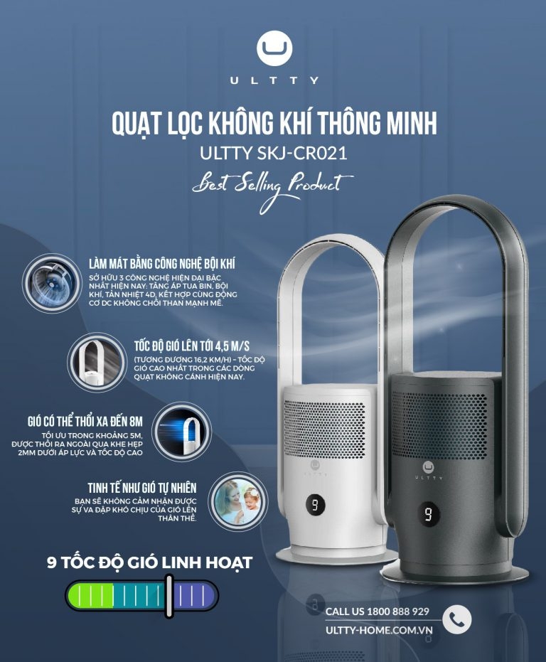 Quạt Lọc Không Khí U-ULTTY CR021 HEPA H13 Công Nghệ Bội Khí 9 Cấp Gió Không Cánh