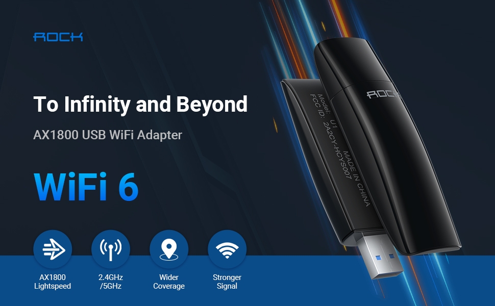 USB Thu WiFi 6 Rock Space AX1800 Băng Tần Kép USB 3.0 Cho Laptop & PC