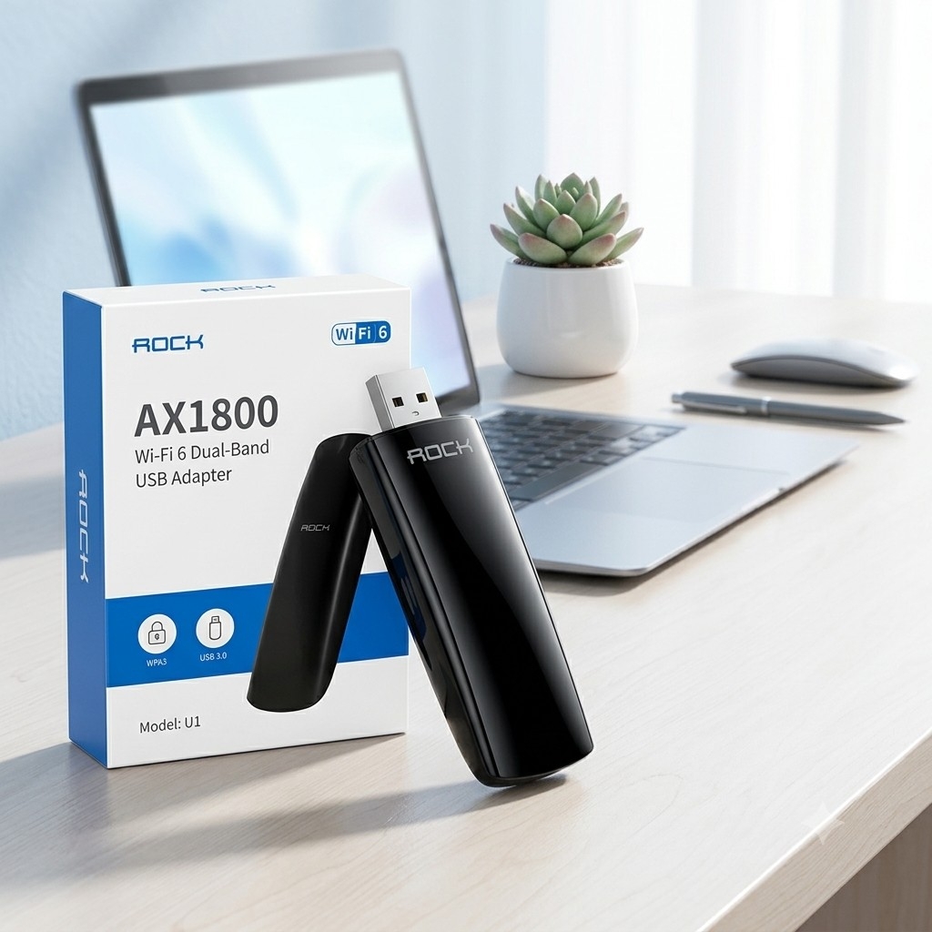 USB Thu WiFi 6 Rock Space AX1800 Băng Tần Kép USB 3.0 Cho Laptop & PC