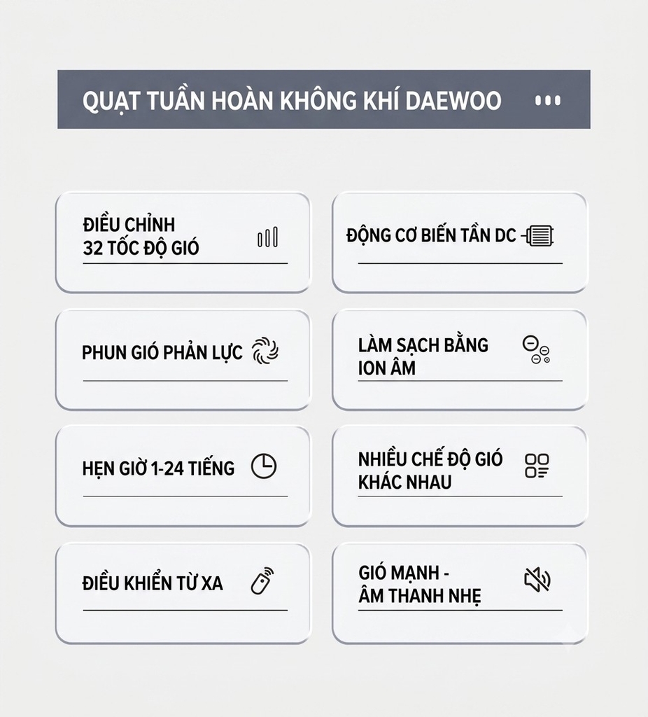 Quạt Cây Đối Lưu Daewoo DY-XF03 32 Cấp Gió Điều Khiển Từ Xa Động Cơ DC