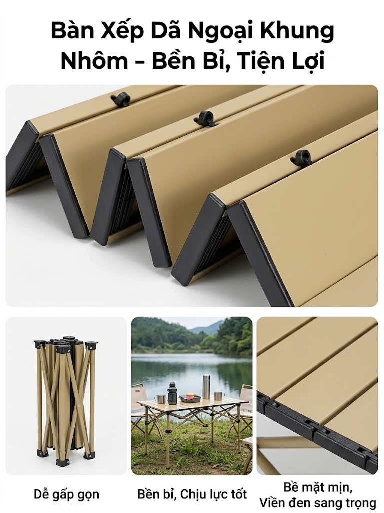 Bàn Xếp Dã Ngoại Gấp Gọn Hợp Kim Cao Cấp Cho Cắm Trại Camping Du Lịch Ngoài Trời