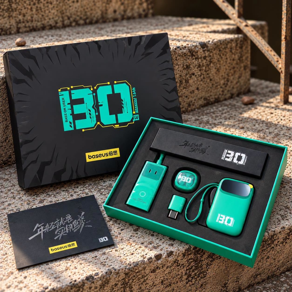 (Giới Hạn) Bộ Quà Tặng Baseus Limited Edition 4 Trong 1 – Pin Dự Phòng 10000mAh, Sạc GaN 30W, Tai Nghe TWS WM02, Ổ Điện 30W