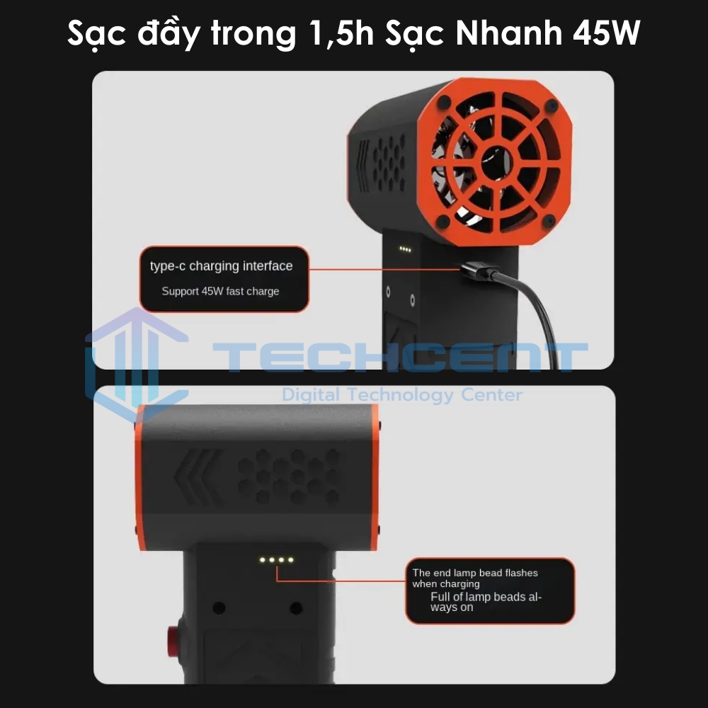 Quạt Phản Lực Super Turbo X7 Áp Lực Gió 570Gram - Pin khủng 16.000mAh - Máy thổi cầm tay mini công suất cao