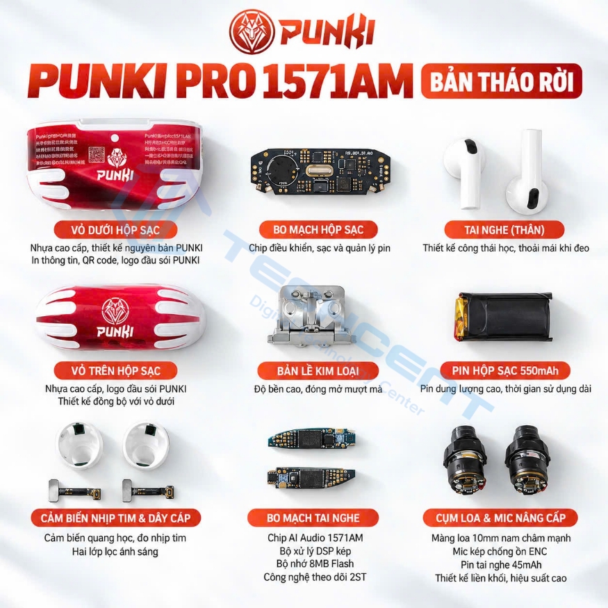 Punki Pro Gen 3 Hổ Vằn 1571AM -  Đo Nhịp Tim Thực - Âm Không Gian Thực - Cảm Biến Vuốt Tăng Giảm Âm Trên Tai
