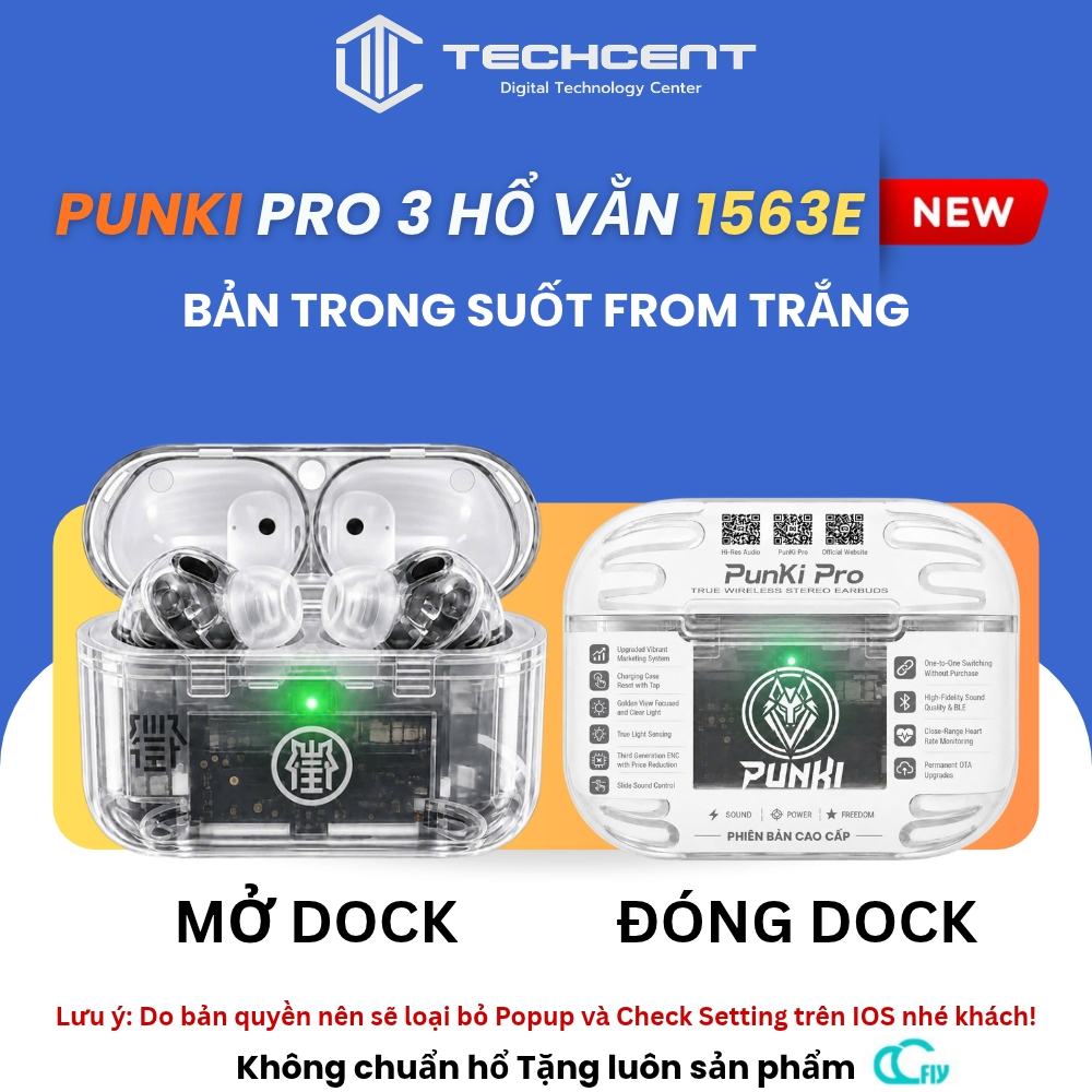 Punki Pro Gen 3 Hổ Vằn 1563E Bản Trong Suốt 2 From Màu Hoàn Toàn Mới - Hồng Ngoại - Chống Ồn Chủ Động - Xuyên Âm HD