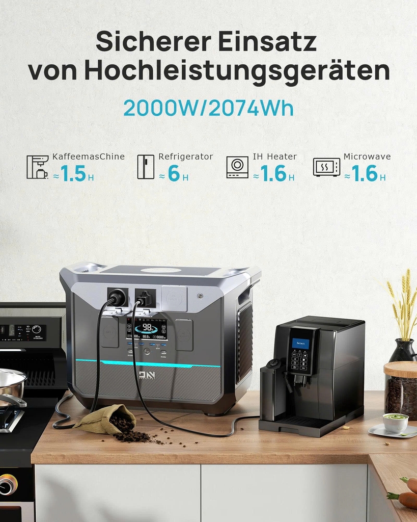 Trạm điện di động DaranEner NEO2000 - 2073,6Wh, Công suất 2000W, Sạc đầy 1,8 giờ