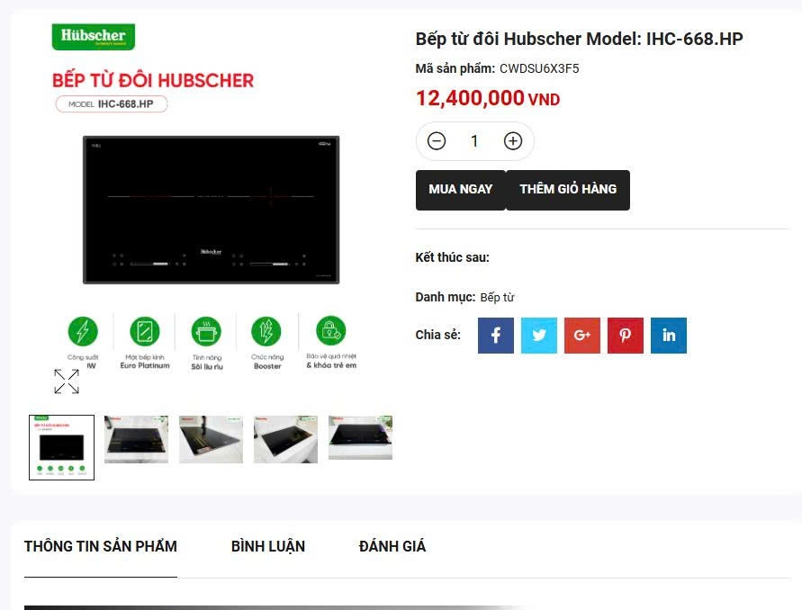 Bếp từ đôi Hubscher Model IHC-668.HP
