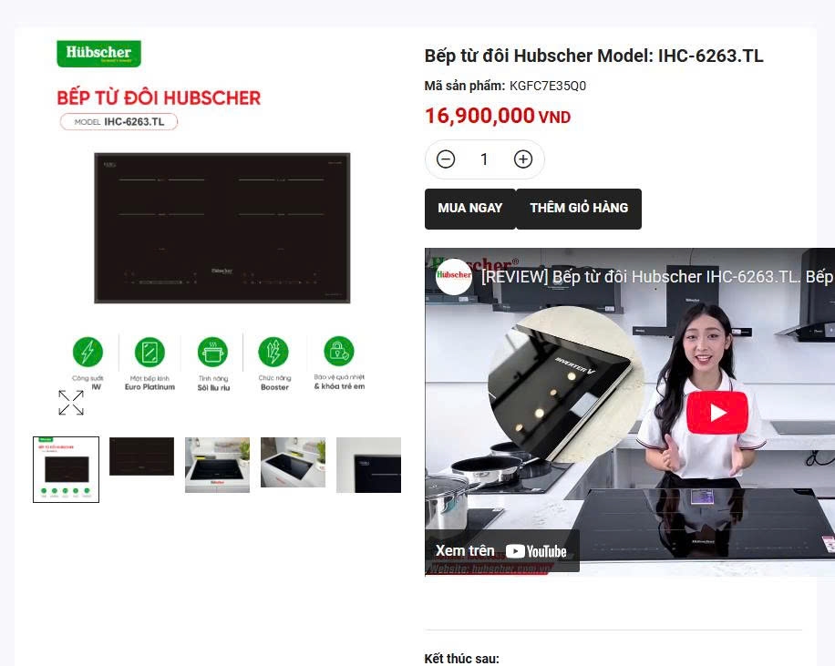 Bếp từ đôi Thái Lan Hubscher Model IHC-6263.TL