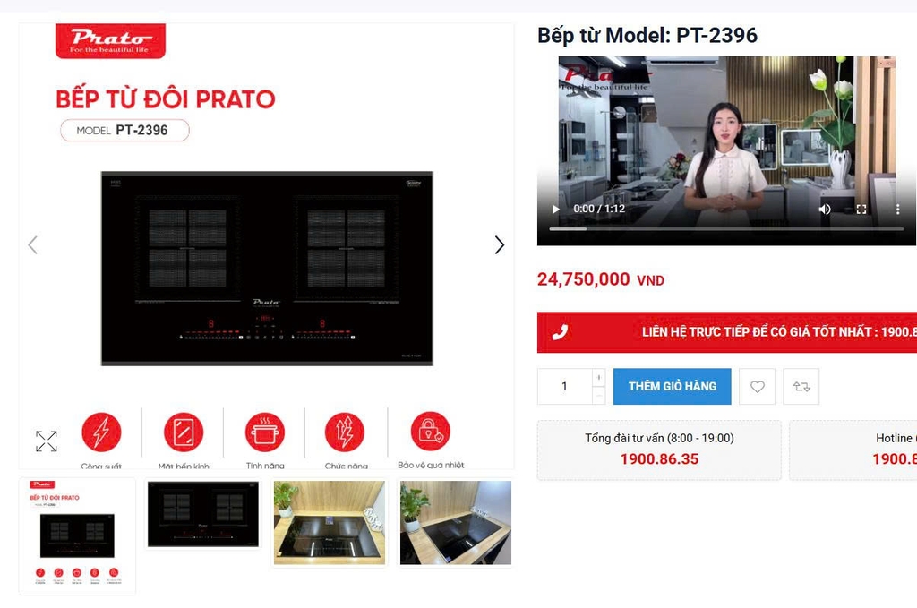 Bếp Từ Đôi Prato PT-2396 Nhập Thái Lan