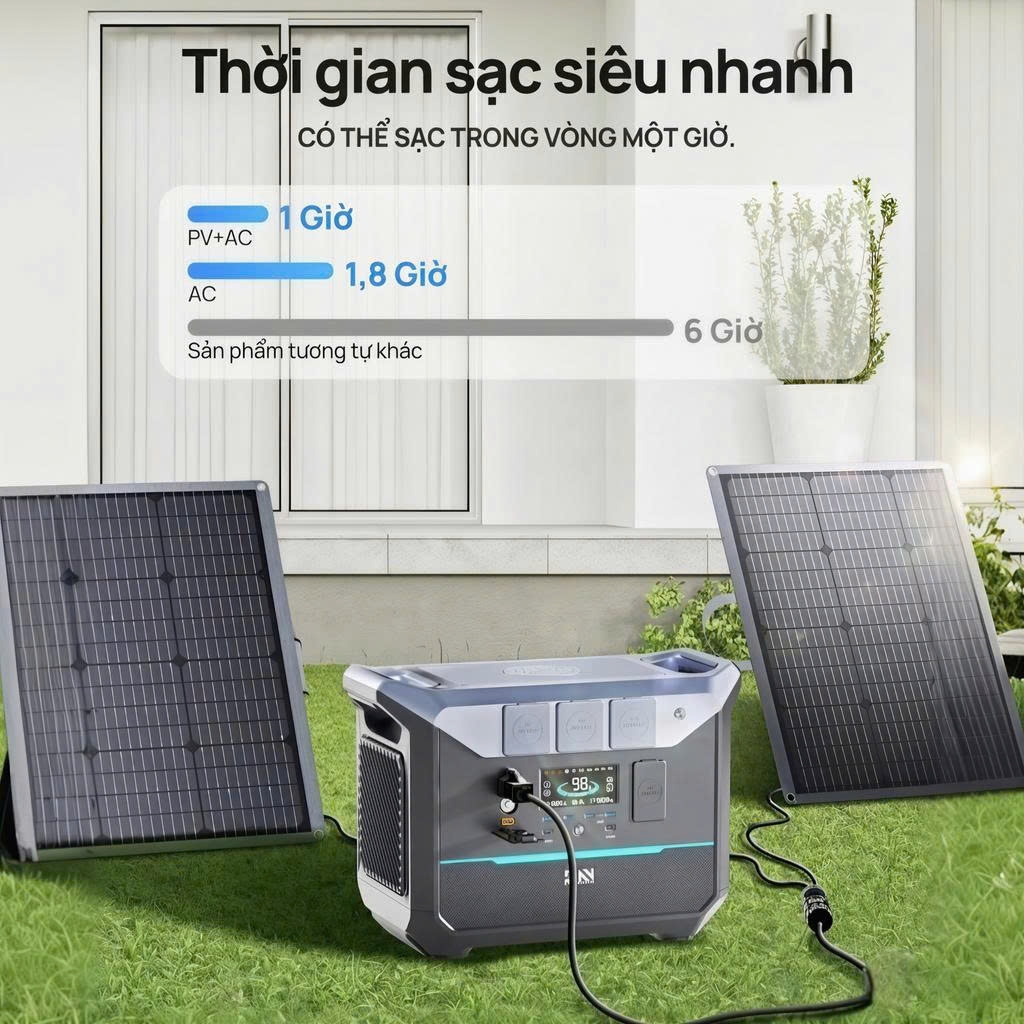 Trạm điện di động DaranEner NEO2000 - 2073,6Wh, Công suất 2000W, Sạc đầy 1,8 giờ