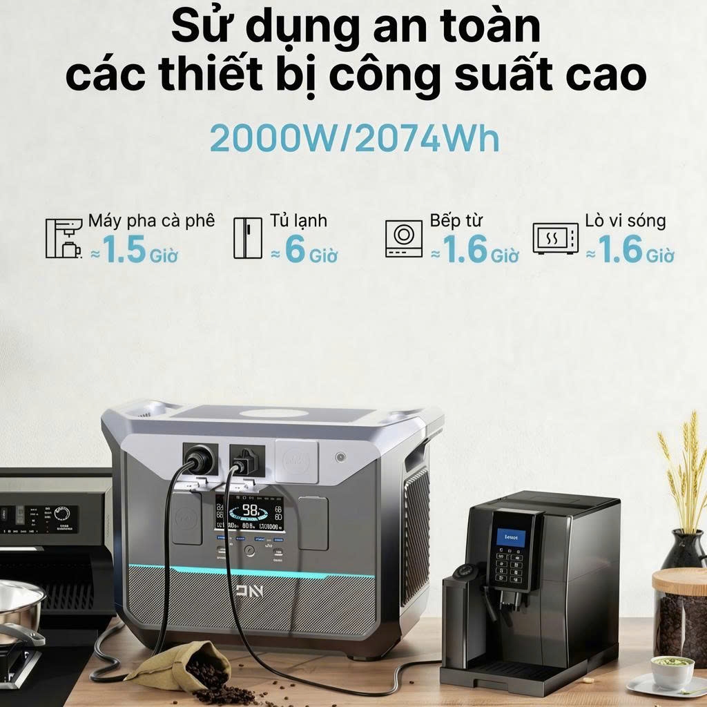 Trạm điện di động DaranEner NEO2000 - 2073,6Wh, Công suất 2000W, Sạc đầy 1,8 giờ