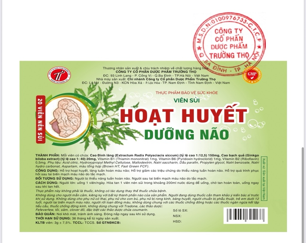 SỦI HOẠT HUYẾT DƯỠNG NÃO TT ( lốc 12tip )