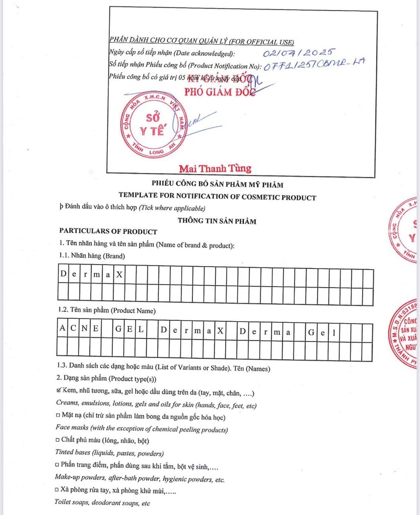 Kem mụn DERMAX gel tip/18g