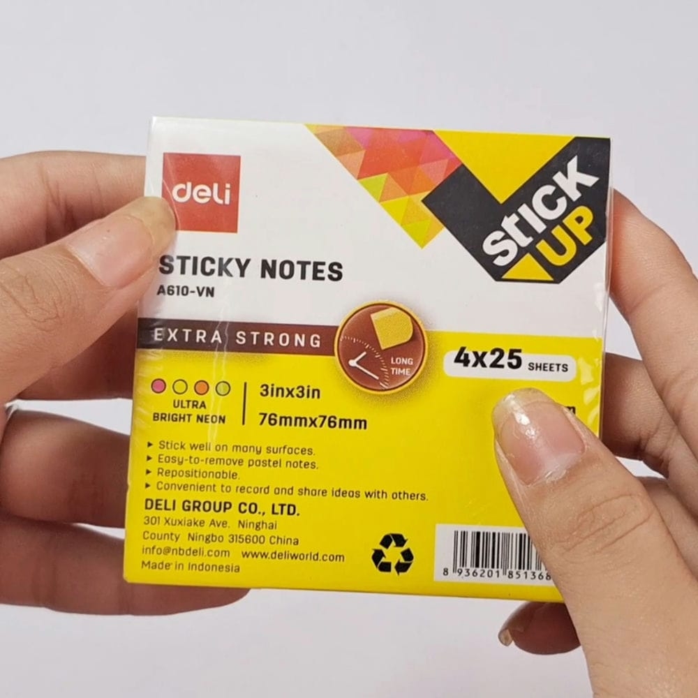 Giấy Note Ghi Chú 3x3 Màu Vàng Neon Sáng Bám Mực Cực Tốt Deli A610