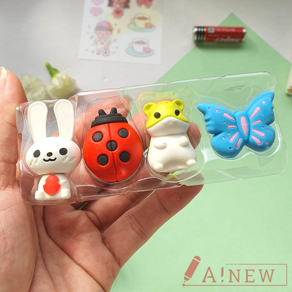 Gôm tẩy bút chì hình thú dễ thương/ Set gôm 4 con thú mini