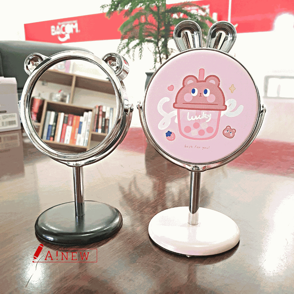 Gương trang điểm mini dễ thương Cosmetic Mirror / Gương mini để bàn / Gương 1 mặt hình gấu, thỏ / Gương GB/T23148-2008 / mã số 498404