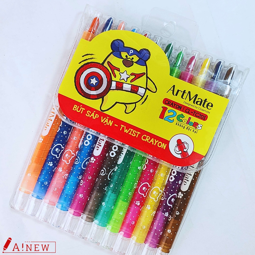 Bút sáp văn 12/ 24 màu Artmate/ Bút sáp màu Artmate / bút màu / Màu Poboo/ Bút sáp vặn-Twist Crayon
