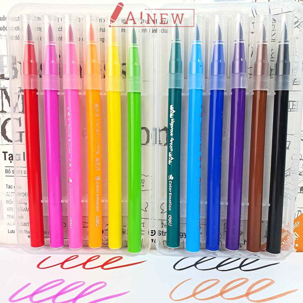 Bộ bút lông dạ 12 màu - Bút màu đầu Brush - Felt Pen Deli C1030 04 / Mã 309570
