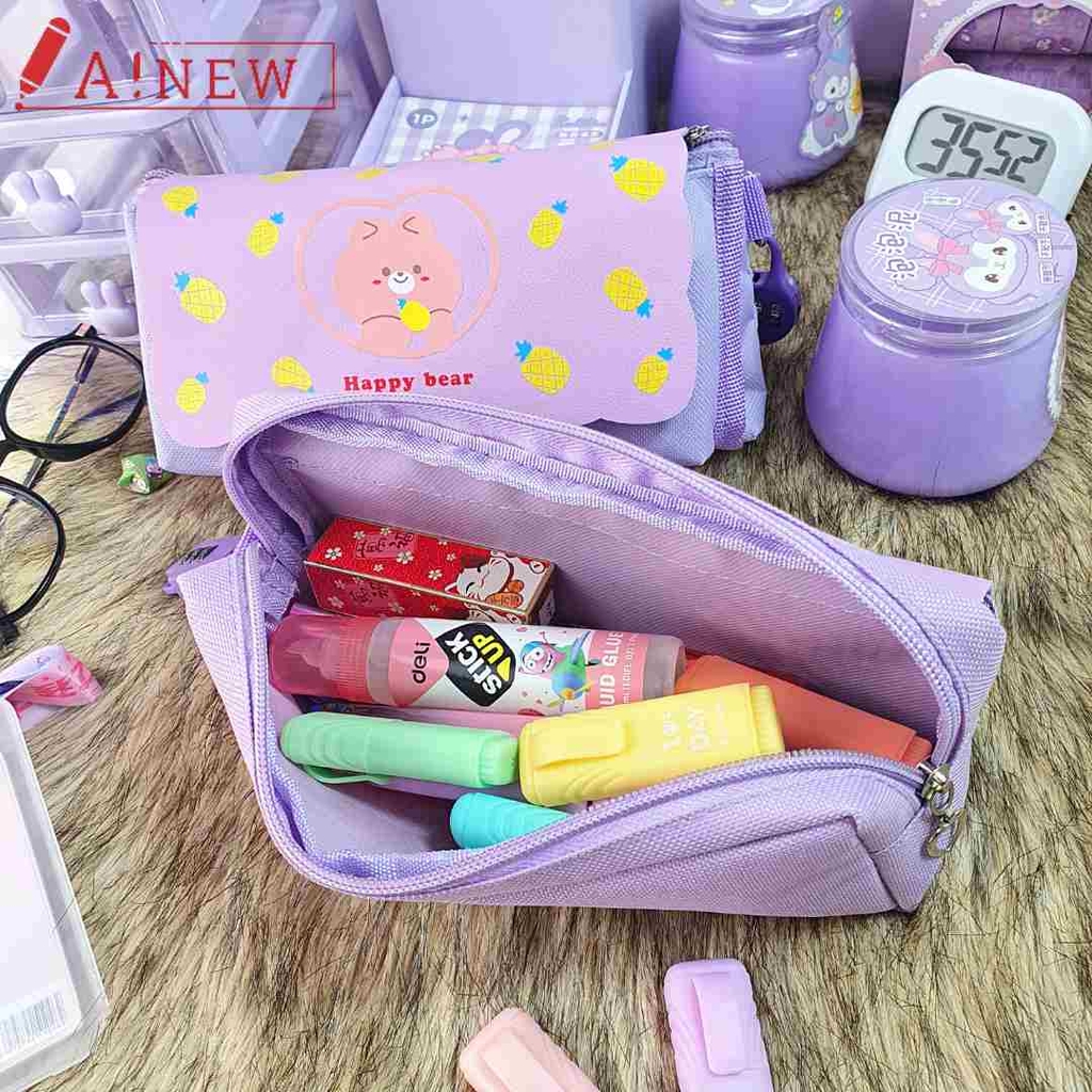 Hộp đựng bút 2 ngăn màu tím loại to tặng kèm ổ khoá mini