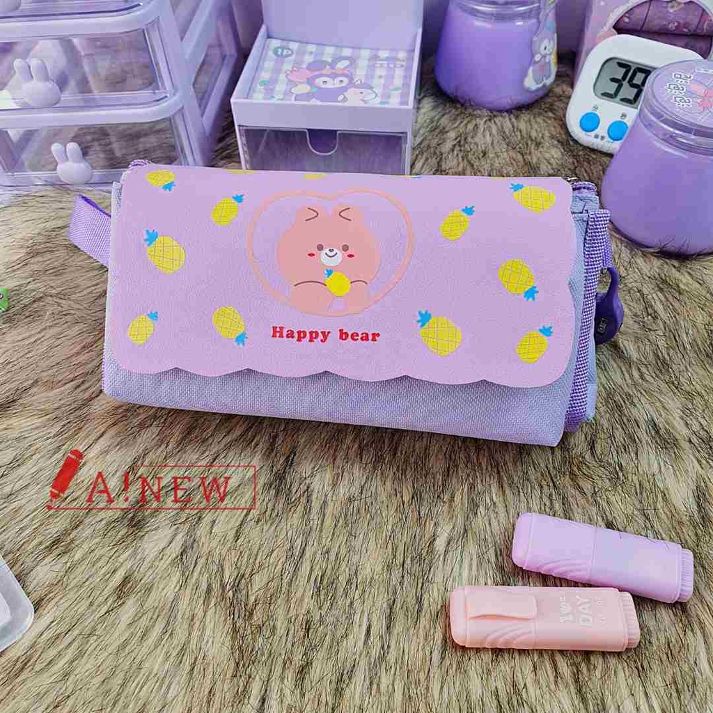 Hộp đựng bút 2 ngăn màu tím loại to tặng kèm ổ khoá mini
