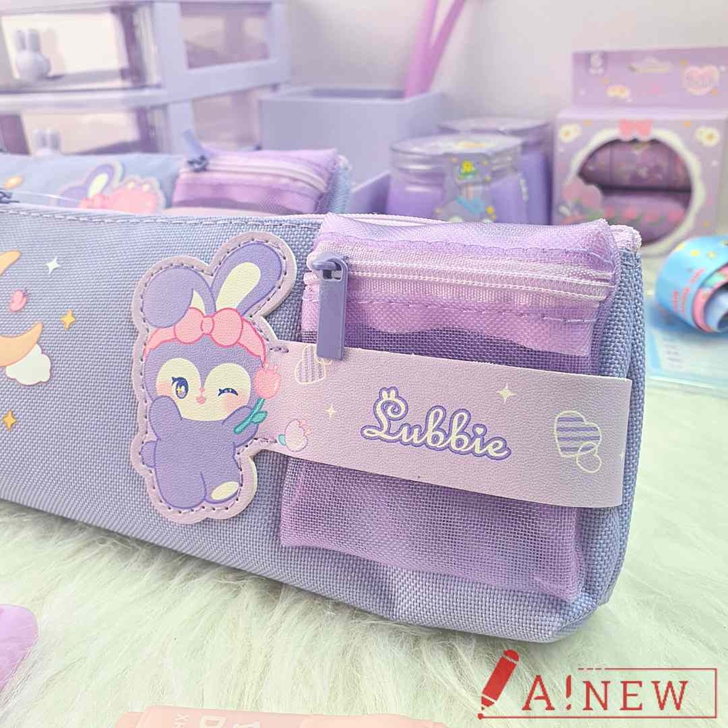 Bóp bút thỏ tím đeo nơ tặng kèm túi nhỏ hoạ tiết xinh xắn - Túi đựng bút vải canvas - Mã 914484