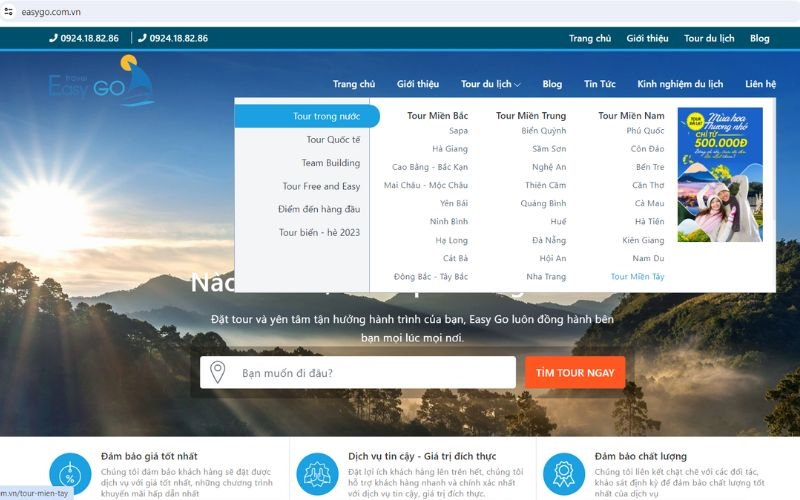 Trang website của Easy Go Travel