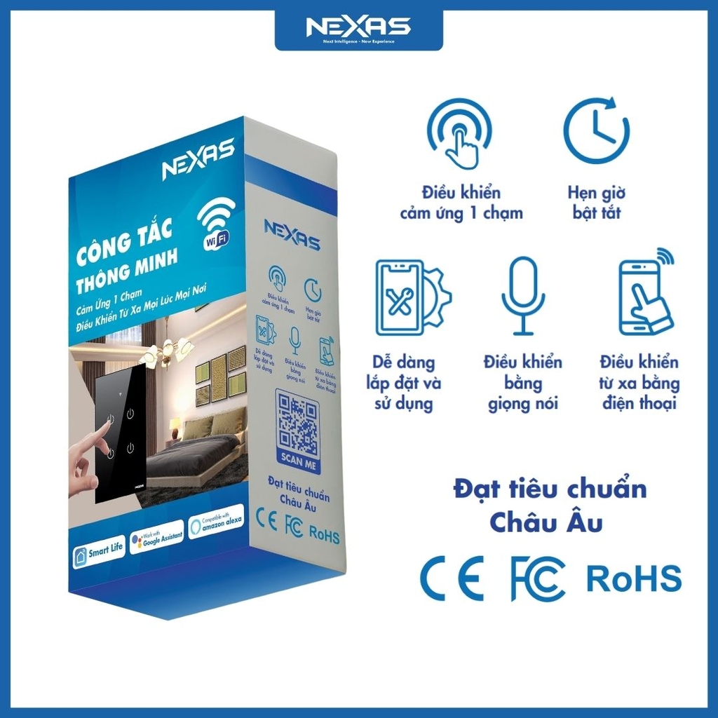 Công tắc thông minh cảm ứng Wifi NEXAS 02G - 2 NÚT
