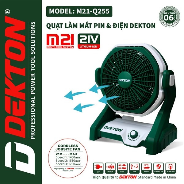 Quạt dùng pin dekton M21-Q255