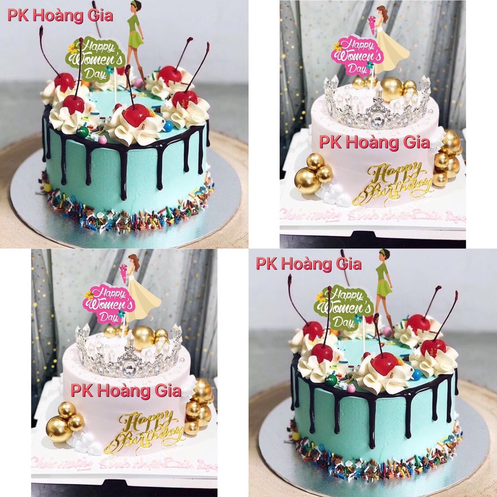 Trang Trí Bánh Sinh Nhật 10 Thẻ 83 cô gái màu xanh hồng phụ kiện