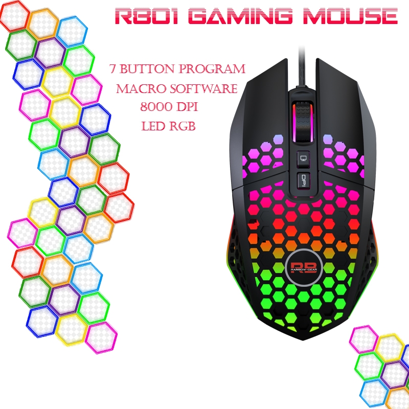 CHUỘT GAMING RAINBOW GEAR R801 8000DPI CHUỘT LỔ LED RGB MACRO