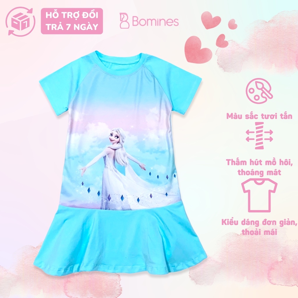 Váy bé gái Elsa BOMINES vải thun cotton thoáng mát phù hợp cho trẻ ...