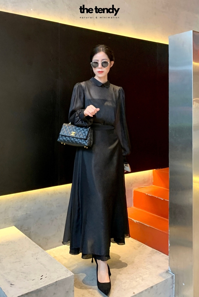 Áo Amelia Silk Organza màu đen, tay dài sang trọng (không kèm áo quây bên trong)