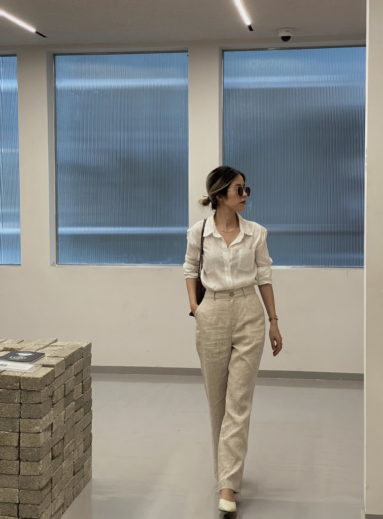 Quần suông linen Lena, dáng dài ống rộng, công sở phong cách Hàn Quốc