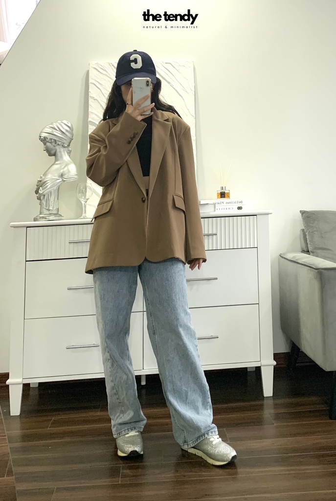 Áo Blazer Mavera dáng rộng Oversize màu nâu