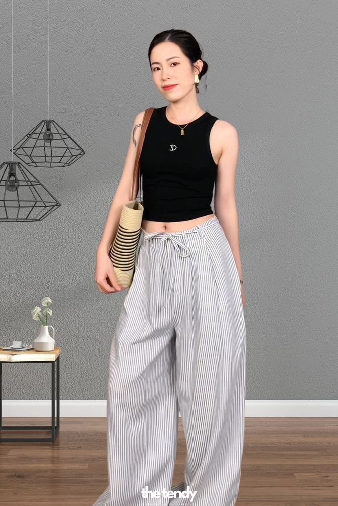 Quần linen cạp trễ có dây buộc Yejiin