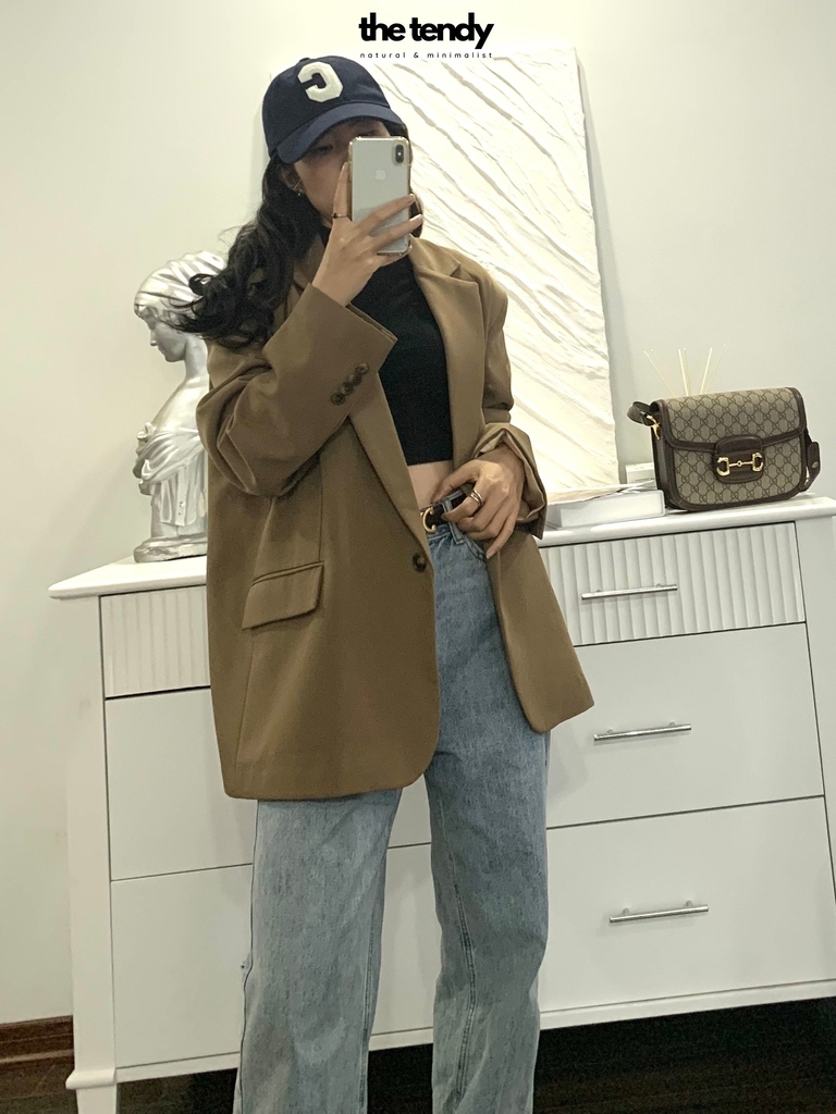 Áo Blazer Mavera dáng rộng Oversize màu nâu