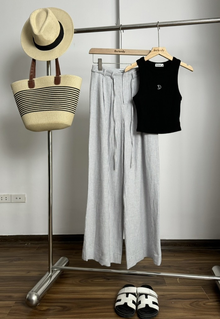 Quần linen cạp trễ có dây buộc Yejiin