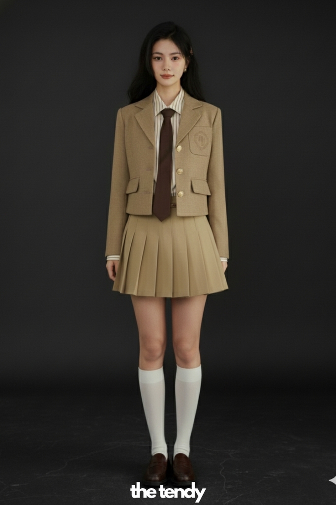 Áo Blazer thiết kế nữ Mimosa, 2 màu ghi/nâu, dáng croptop phong cách Preppy