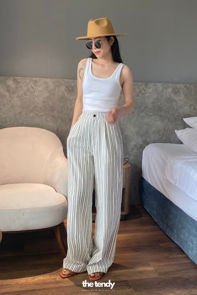 Quần Mervin linen kẻ sọc dáng suông phong cách tối giản