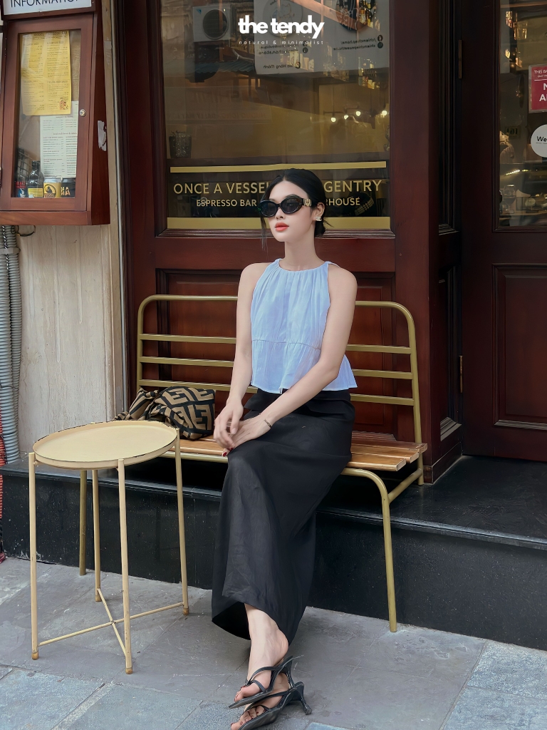 Áo linen 2 dây dáng croptop Daria, màu trắng