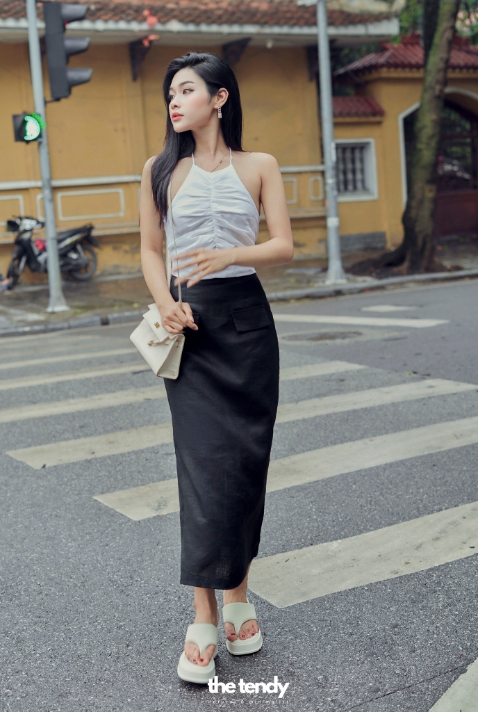 Áo yếm croptop Linen Liza, nhún phần trước ngực thắt dây sau phong cách tối giản