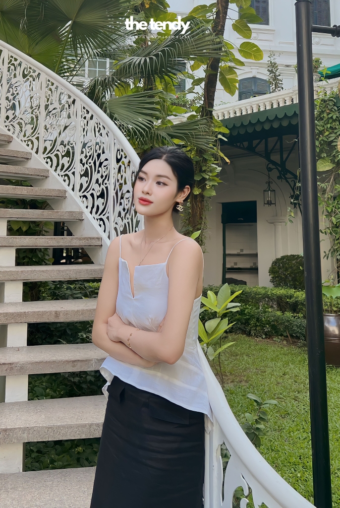 Áo hai dây chiết eo chất liệu linen thời trang tối giản Florence the tendy