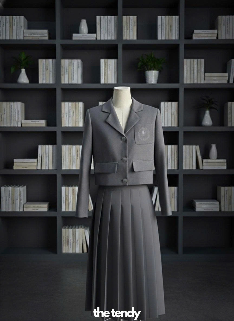 Áo Blazer thiết kế nữ Mimosa, 2 màu ghi/nâu, dáng croptop phong cách Preppy