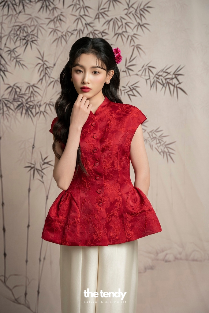 Áo Hân Hoan, áo tay phồng dáng peplum, chất gấm cao cấp