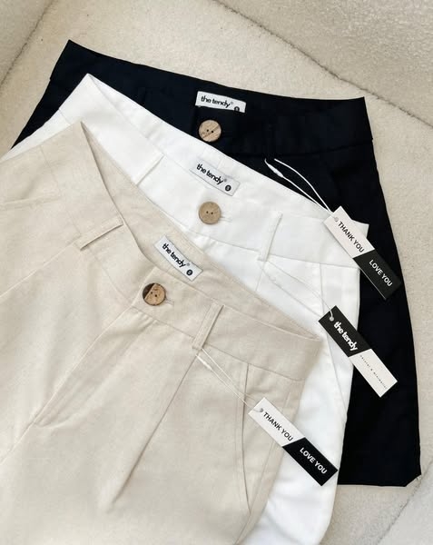 Quần short linen Roses Noires cạp cao bản to nhiều màu: Đen, Trắng, Nâu, Be, Hồng