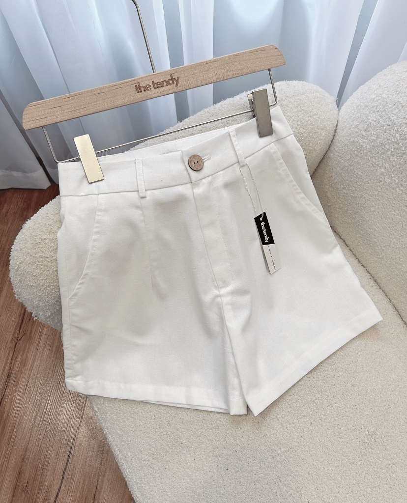 Quần short linen Roses Noires cạp cao bản to nhiều màu: Đen, Trắng, Nâu, Be, Hồng