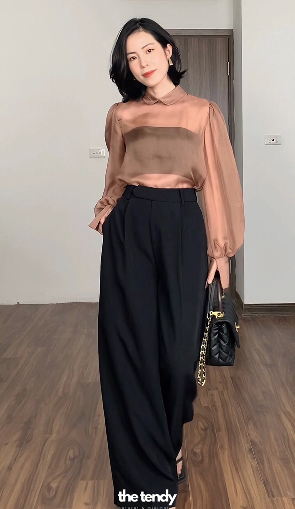 Áo Amelia Silk Organza màu đen, tay dài sang trọng (không kèm áo quây bên trong)