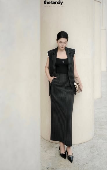 Áo blazer sát nách ATHINA OVERSIZED họa tiết kẻ