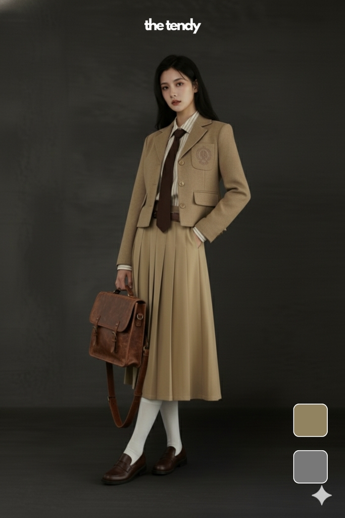 Áo Blazer thiết kế nữ Mimosa, 2 màu ghi/nâu, dáng croptop phong cách Preppy