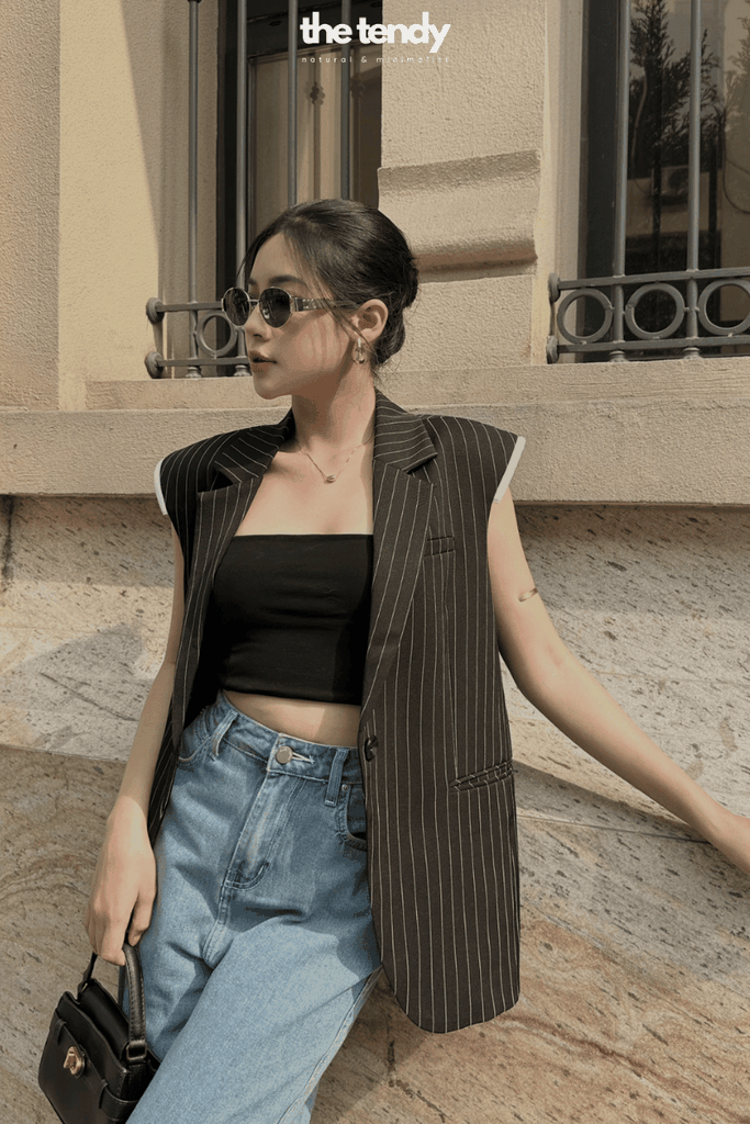 Áo blazer sát nách ATHINA OVERSIZED họa tiết kẻ